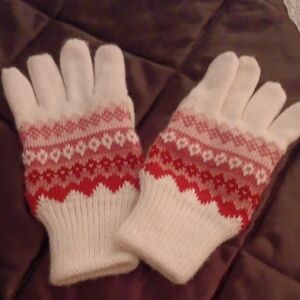 Cream & Red Fair Isle Knit Gloves